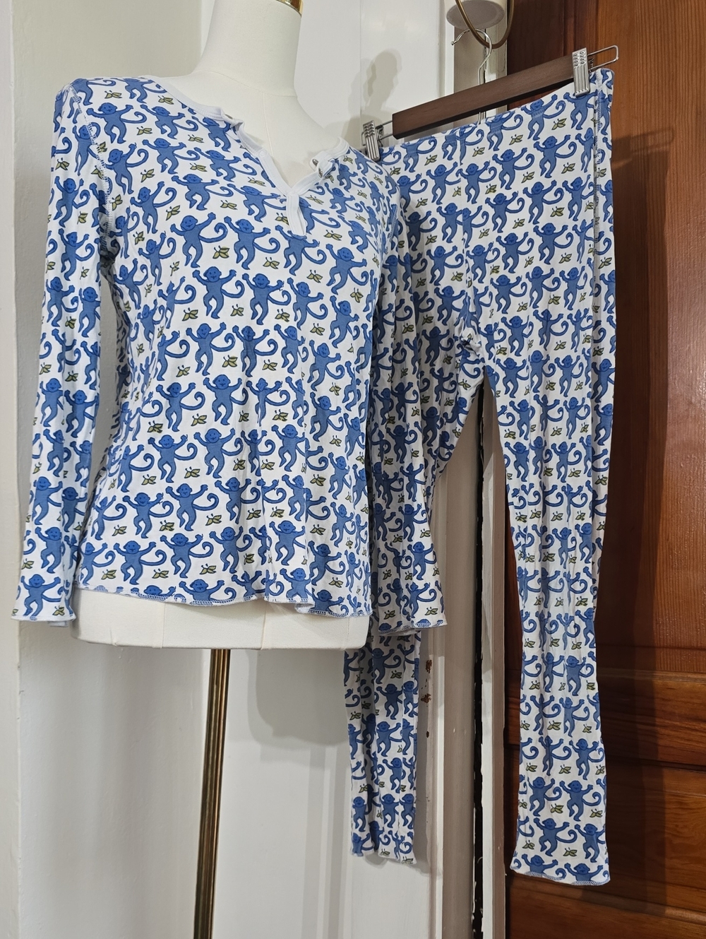 Roller Rabbit White and Blue Monkey Print Pajama Set